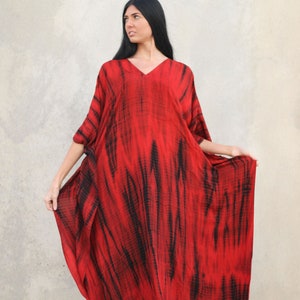 Red moroccan kaftan dress with pockets for women great plus size clothing for Christmas