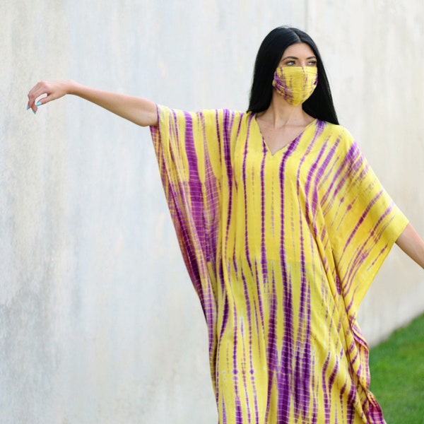 Yellow plus size maxi kaftan dress with pockets
