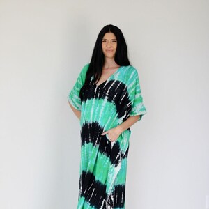 Green Tie Dye Kaftan Dress, Ready To Ship, Spring Maxi Dress, Loose Caftan Dress, Plus Size Clothing, Boho Tie Dye Kaftan, Maternity Kaftan