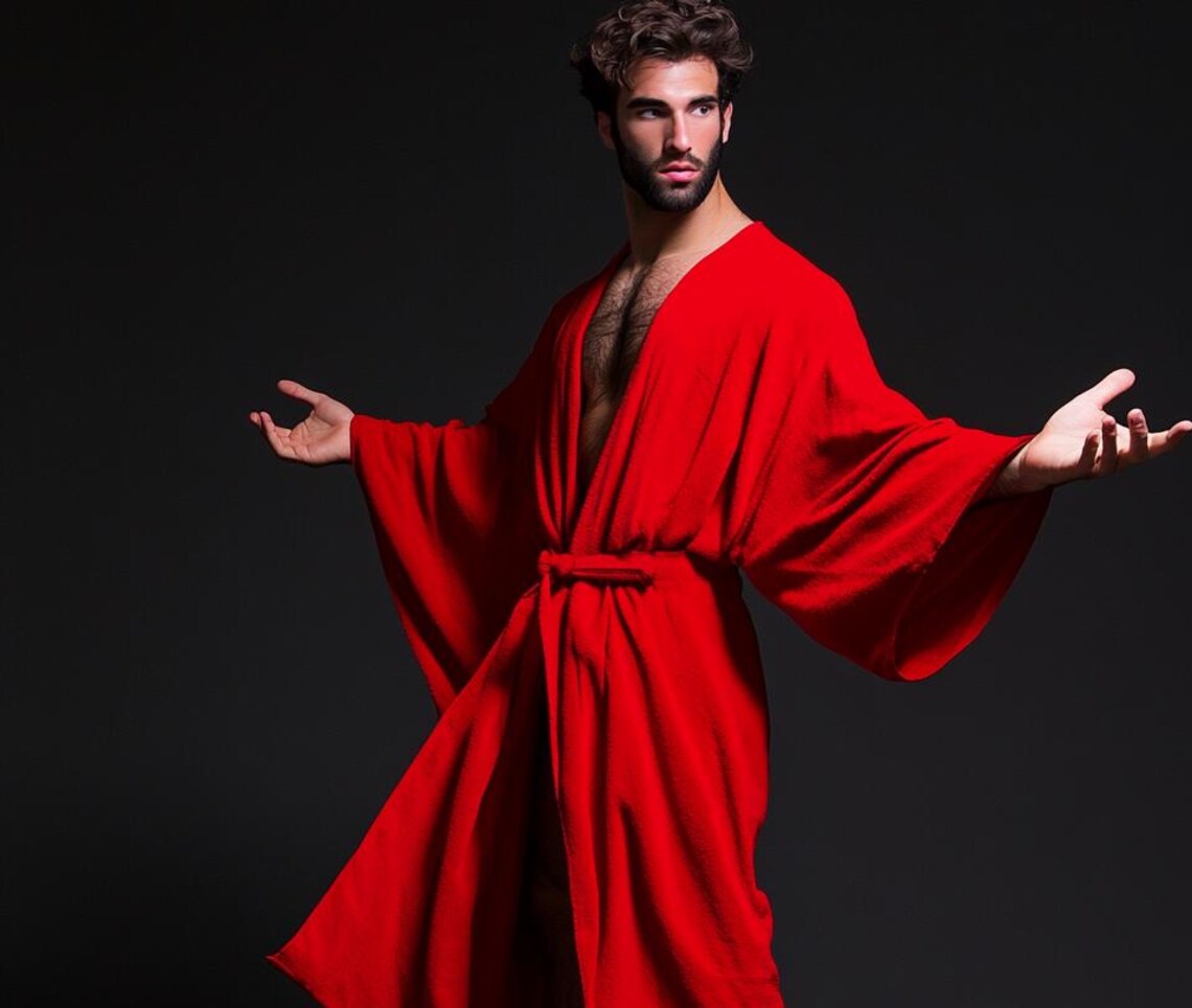Valentines Day Gift for Him, Men’s Kimono Robe, Red Robe for Men ...