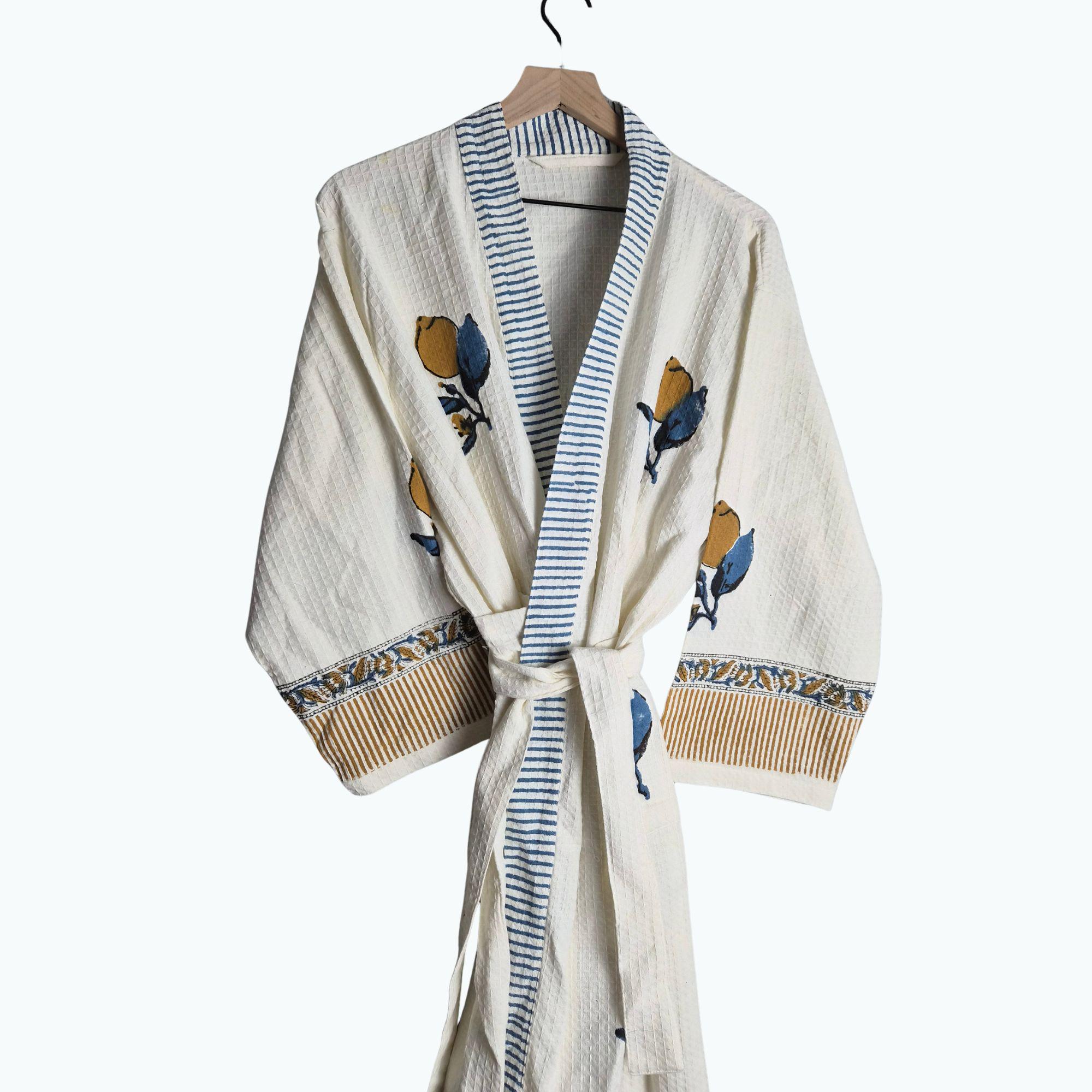 Father's day gift, Mens botanical robe, Men's Cotton Waffle Robe, Pomegranate Bathrobe, Luxury Spa Robe with Belt, Resort Loungewear