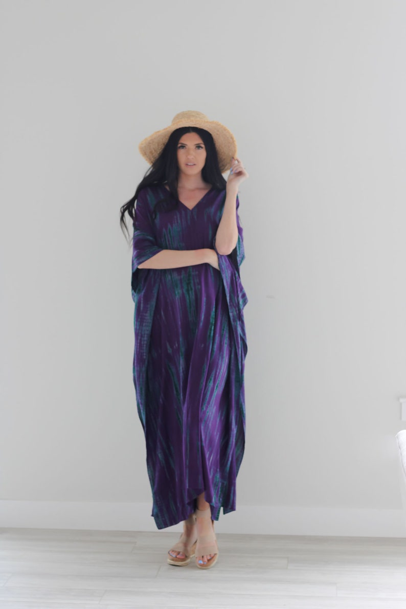 Plus Size Caftan, Purple Tie Dyed Kaftan With Pockets, witch costume, Women Kaftan, hand made boho Maxi Dress, fall style image 13