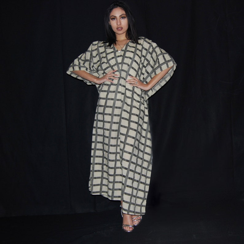 Oversized Kaftan Bohemian Clothing Comfy Maxi Dress Plus Size Clothing Cotton Kaftan Lounge Long Dress Check Dress Maternity Dress
