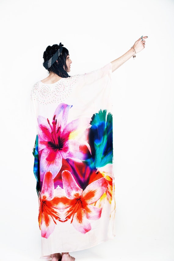 Loose Fit Dress House Clothing Plus Size Dress Loungewear Women Kaftan Oversized Dress Floral Maxi Dress Stay Home Bohemian Clothing