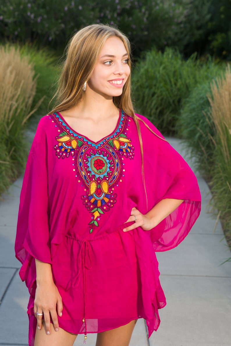 summer wear short tunic bohemian hippie dress cotton long dress boho hippie beach wear bikini cover up floral print kaftans short kaftan