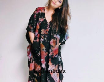 Plus Size Kaftan Dress for women, Boho caftan Tie Dye Clothing, Cotton Mumu, Flowy rainbow kaftans for lounge or Beach