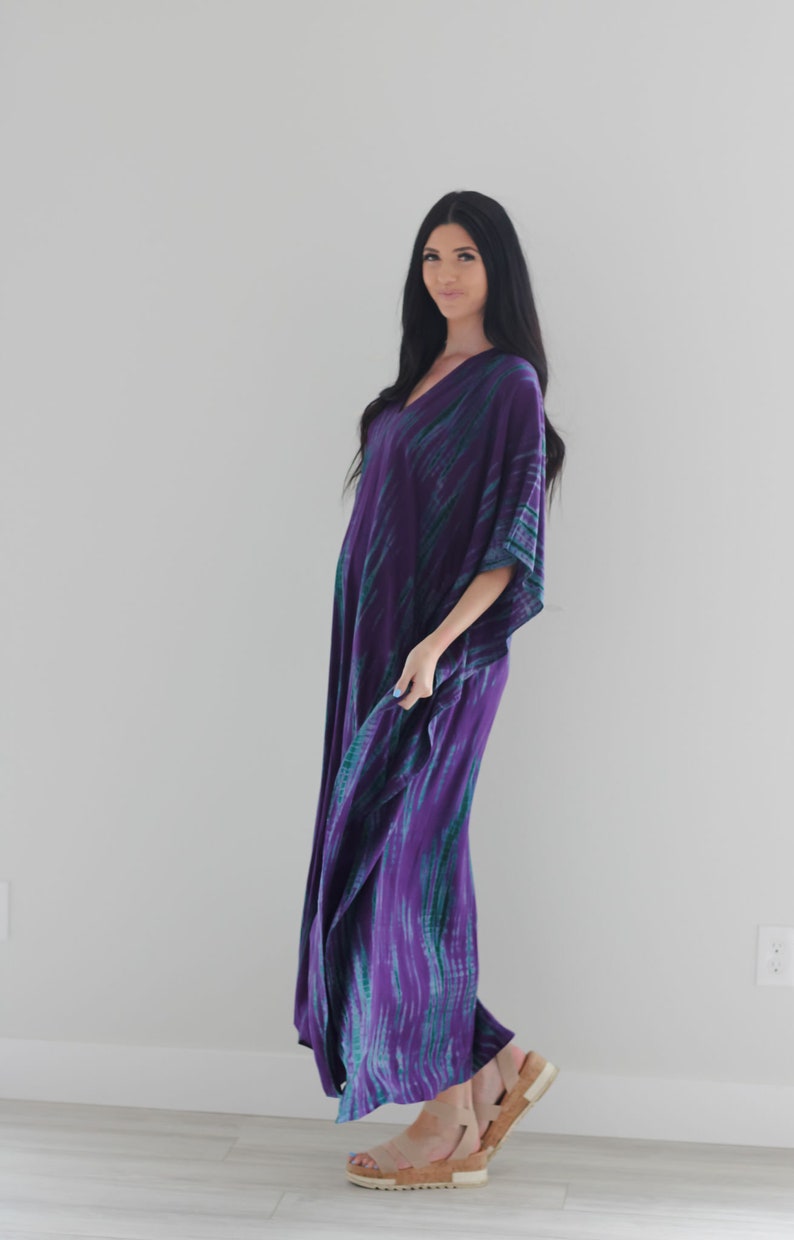 Plus Size Caftan, Purple Tie Dyed Kaftan With Pockets, witch costume, Women Kaftan, hand made boho Maxi Dress, fall style image 10