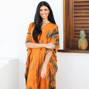Schönes oranges seidiges Kaftan-Kleid, afrikanisches Maxi-Kleid, Plus-Size-Kleidung, Damen-Resort-Abnutzung, fließendes und bequemes Outfit