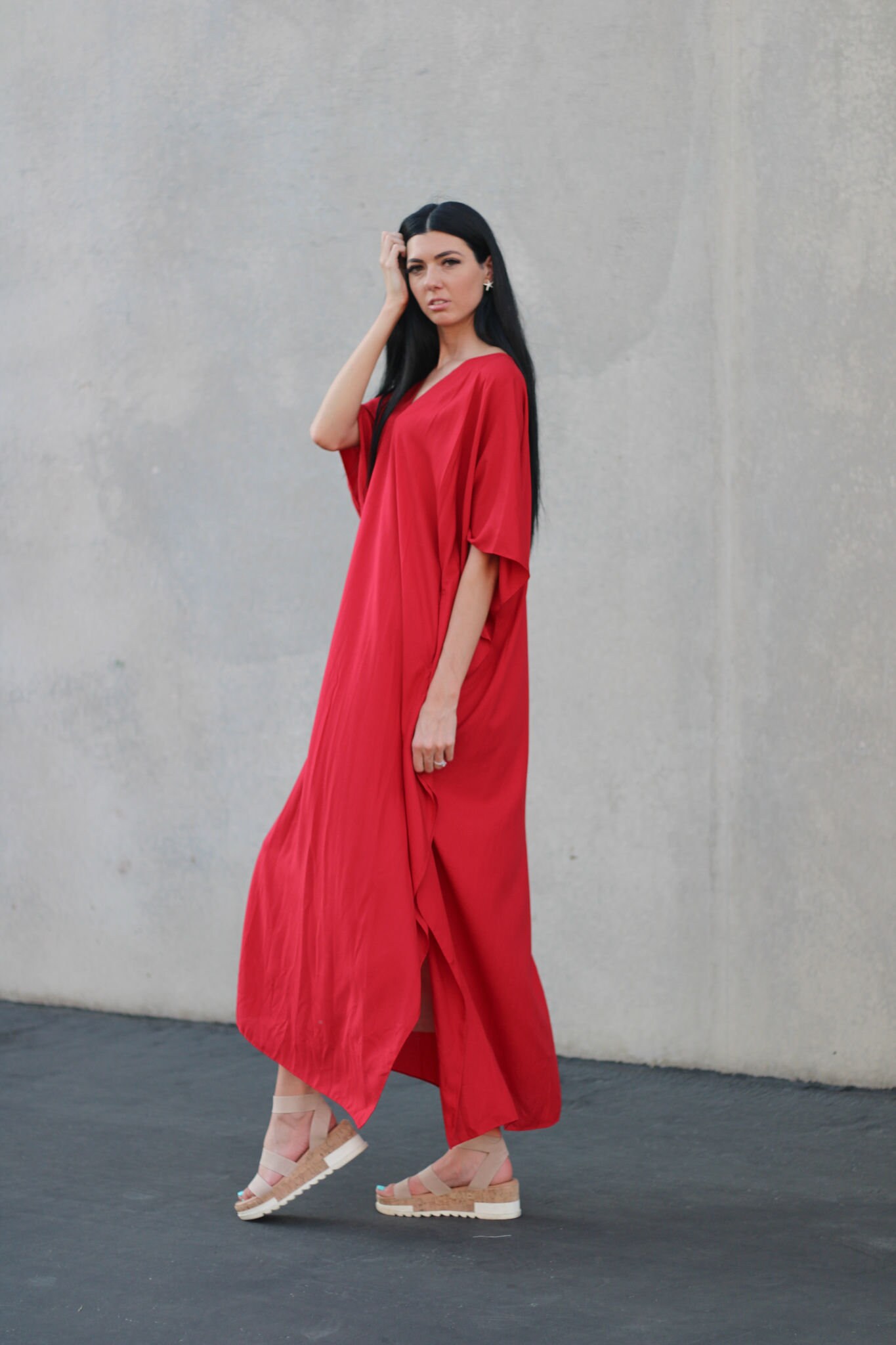 Red Caftan With Pockets Plus Size Kaftan Dress Red Maxi Etsy