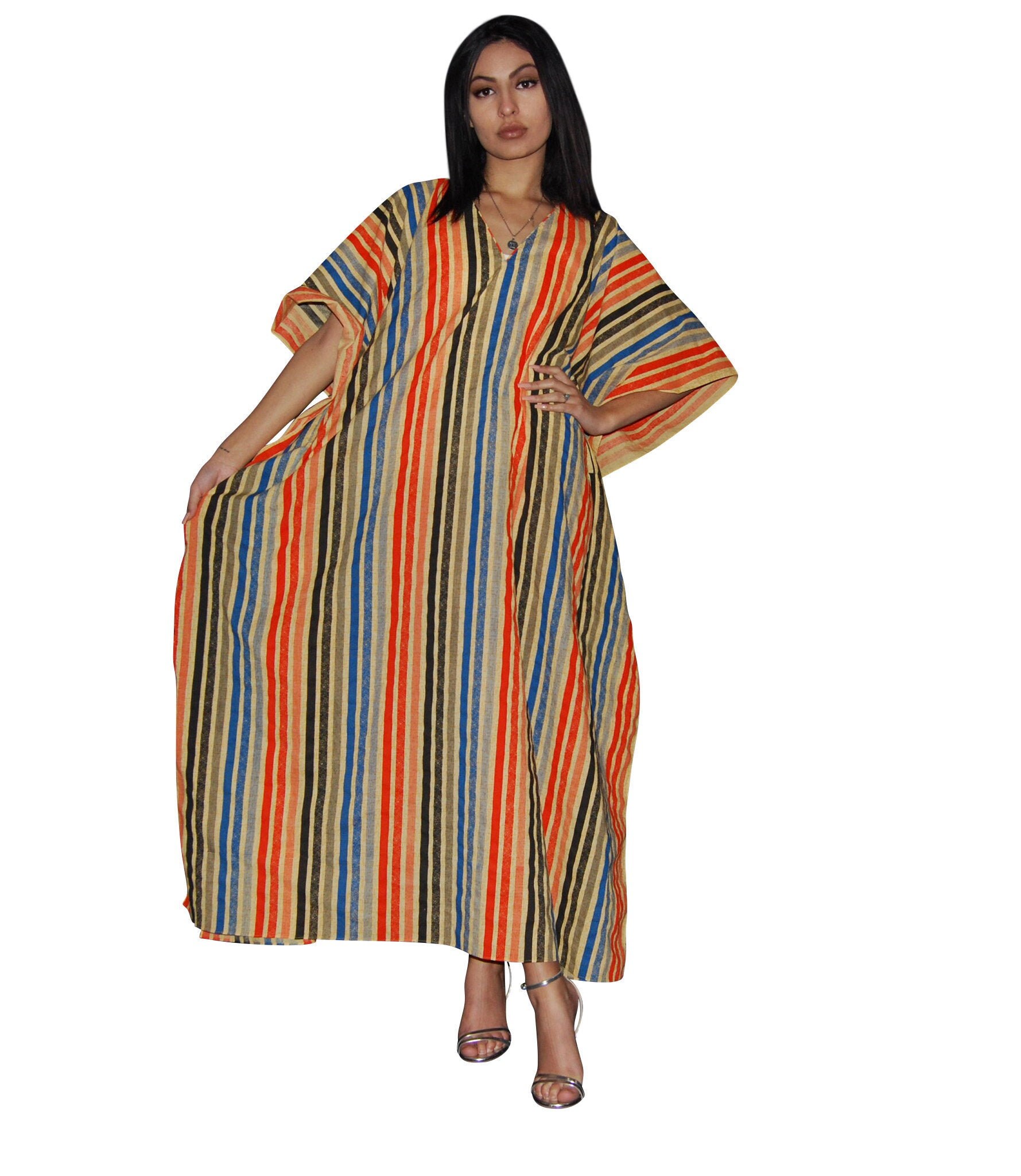 Striped Kaftan Dress Colorful Caftan Cotton Maxi Dress Plus Etsy