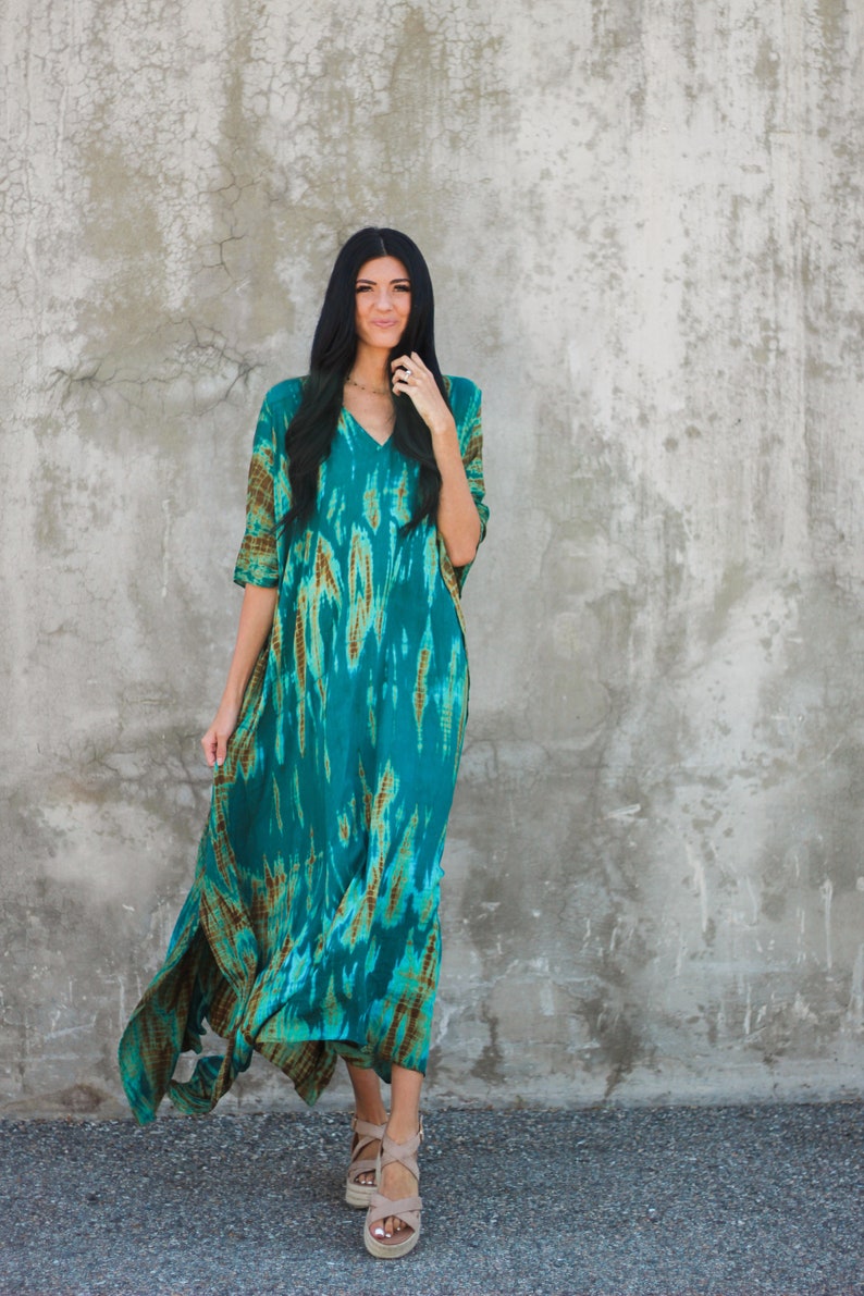 Plus Size Clothing, Tie Dye Kaftan Dress, Caftan Women, Kaftans For Women, Summer Caftan, Caftan, Emerald Green Dress, Plus Size Kaftan 