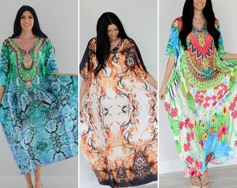 boho caftan dress, rave kaftan dress, multicolor kaftan dress, hipster dress, boho maxi dress sale, plus size kaftans, mrs roper partydress