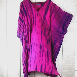 Magenta Tie Dye Caftan Dress: Boho Beach Cover Up, Resort Wear
