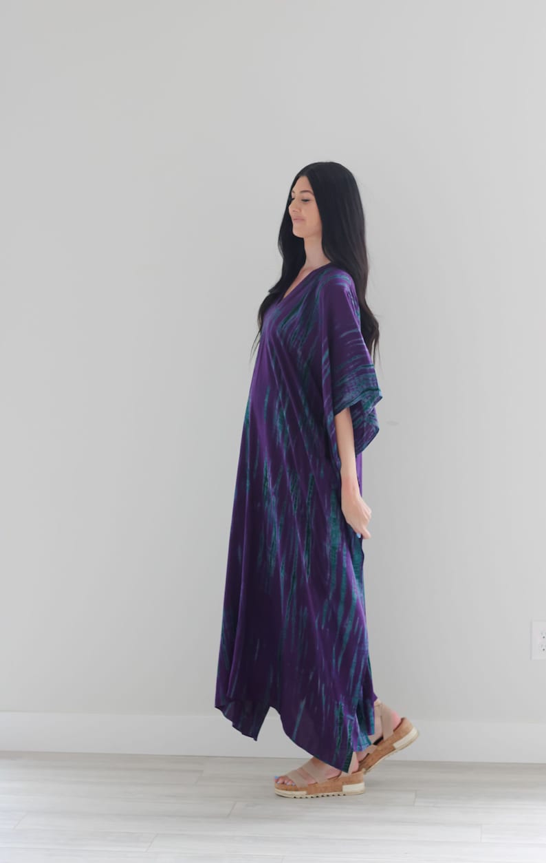 Plus Size Caftan, Purple Tie Dyed Kaftan With Pockets, witch costume, Women Kaftan, hand made boho Maxi Dress, fall style image 8