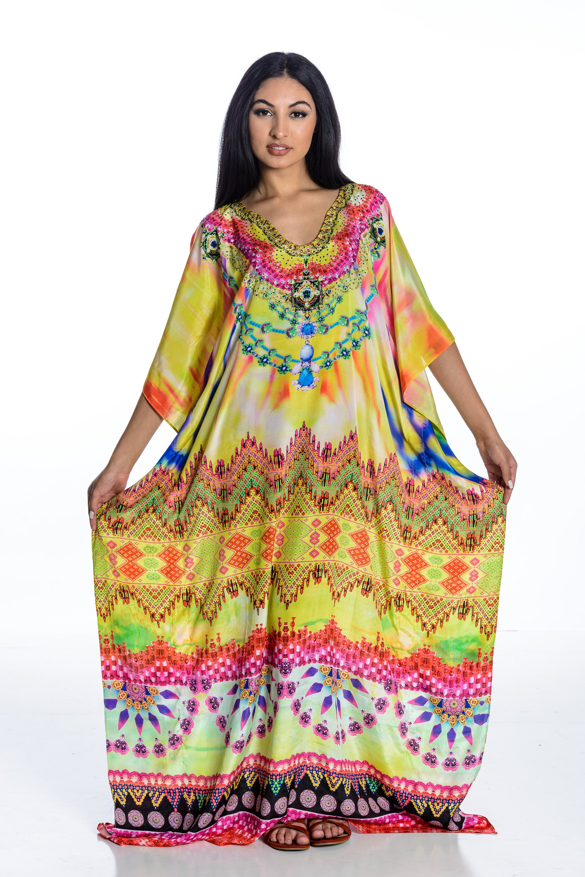 Colorful Abaya Dress Lounge Kaftan for Women Embellished - Etsy