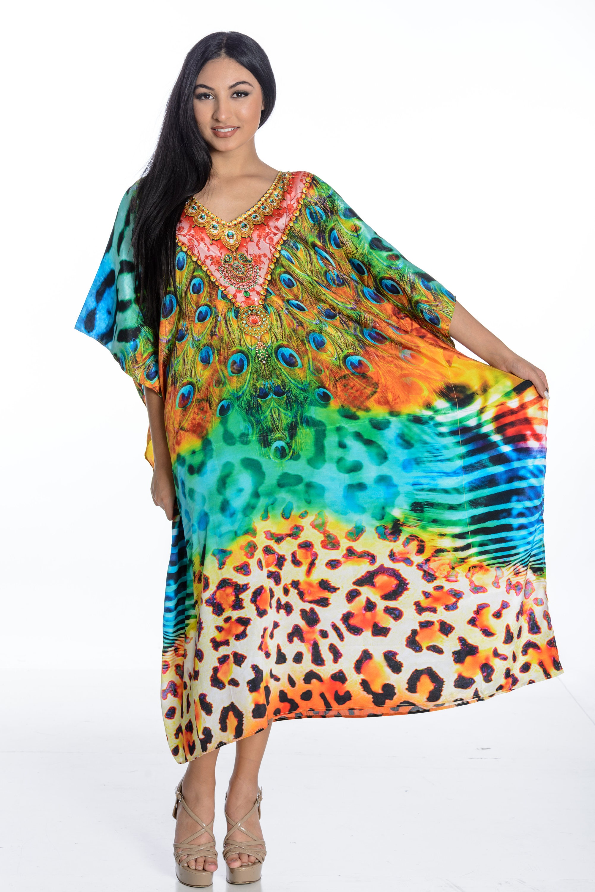 plus size kaftan dress caftan in peacock print tunics | Etsy