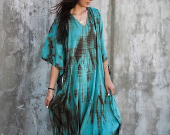 Tie Dye Kaftan Dress, Holiday Gift Clothing, Thanksgiving Dinner Outfit, Plus Sized mumus, kaftan maxi Dress, green Abaya Caftan For Women