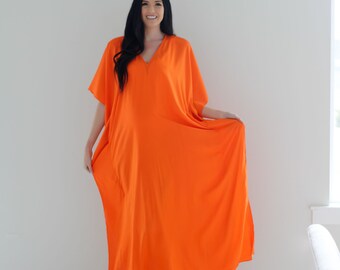 Orange Kaftan Dress, Plus Size Caftan, Oversized Dress, Maternity Gown, Labor Birthing Gown, Delivery Dress, Nursing Kaftan, Fall Dress