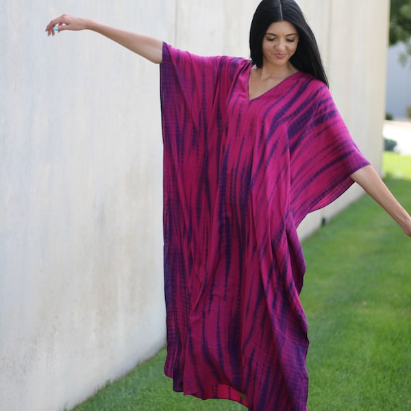 Summer tie dye cotton kaftan with pockets great beach African dress in plus size perfect gift for her