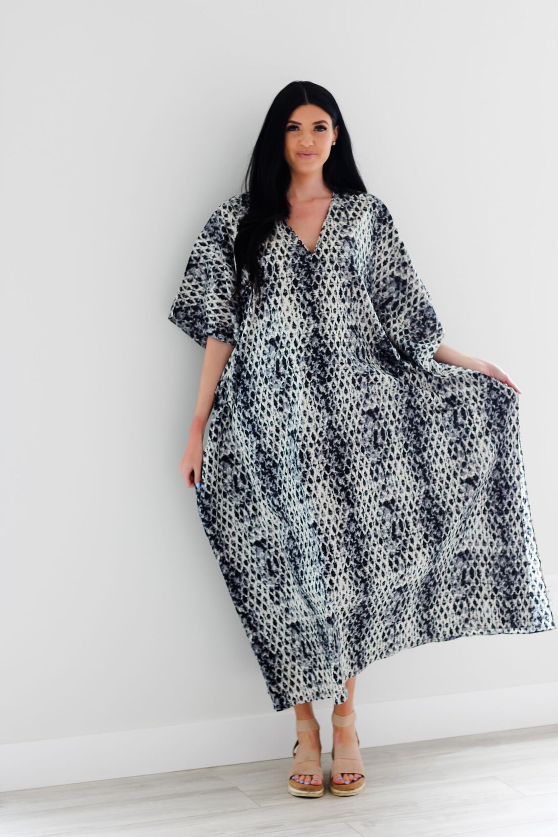 Black White Kaftan Cotton Lounge Dress Plus Size Maternity - Etsy