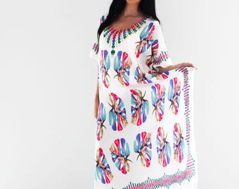 Mexican Dress, Caftan Dress For Women, Plus Size Clothing, African Kaftan Dress, Silk Kaftan, Boho Dress, Vacation Dress, Resort Wear, Gift
