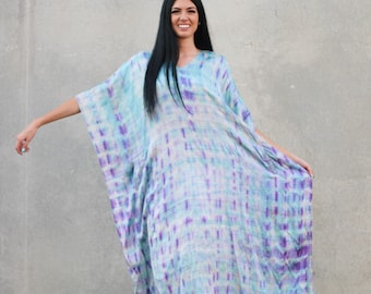Raw silk kaftan dress for women, organic silk dress, textured silk caftan dress, silk tie dyed dress for plus size, kaftan with pockets