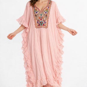 strapless open back dress Hot Pink Embroidered Brocade Kaftan main image 0