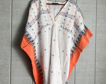 Vestido caftán corto de algodón, caftán de talla grande, vestido floral indio, ropa hecha a mano, caftán largo 100 % algodón, mumus de talla grande, vestido de algodón