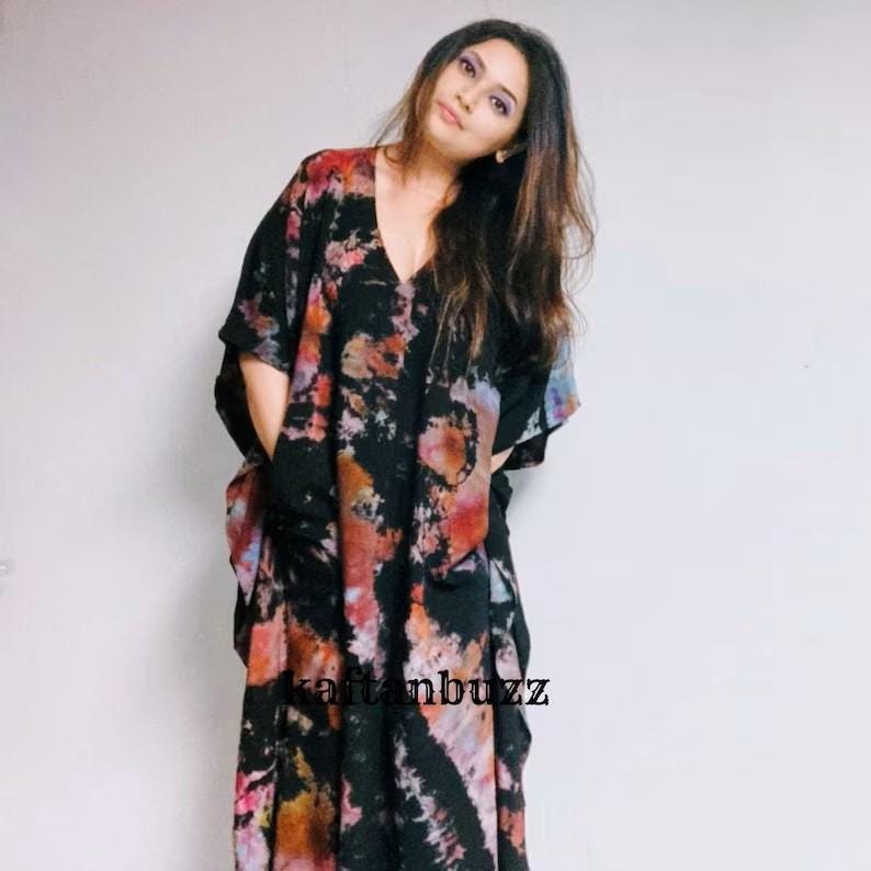 Plus Size Caftan, Purple Tie Dyed Kaftan With Pockets, witch costume, Women Kaftan, hand made boho Maxi Dress, fall style image 4