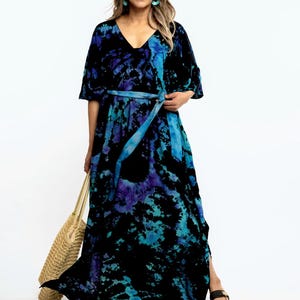 Plus Size Caftan, Purple Tie Dyed Kaftan With Pockets, witch costume, Women Kaftan, hand made boho Maxi Dress, fall style image 6