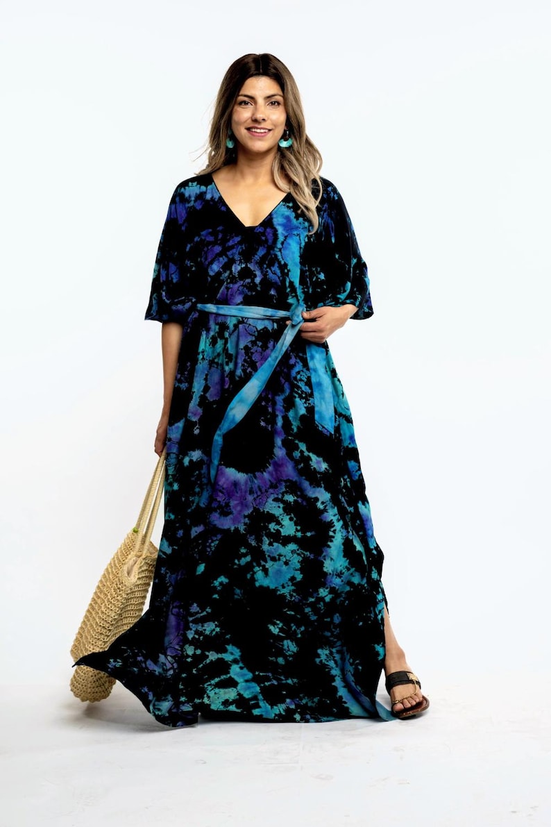 Plus Size Caftan, Purple Tie Dyed Kaftan With Pockets, witch costume, Women Kaftan, hand made boho Maxi Dress, fall style image 6