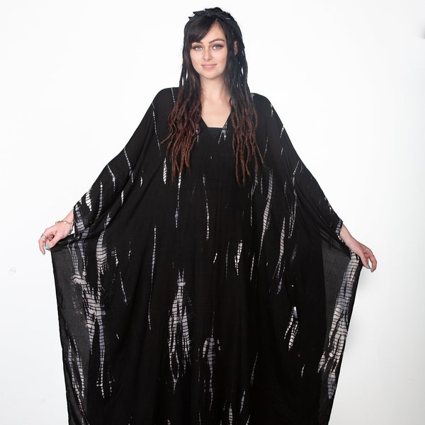 Black Plus Size Kaftan Dress, Caftan With Pockets, Tie Dyed Kaftan, Cocktail Kaftan Dress, Abaya Dress, Dark Academia Dress, Shibori, Goth