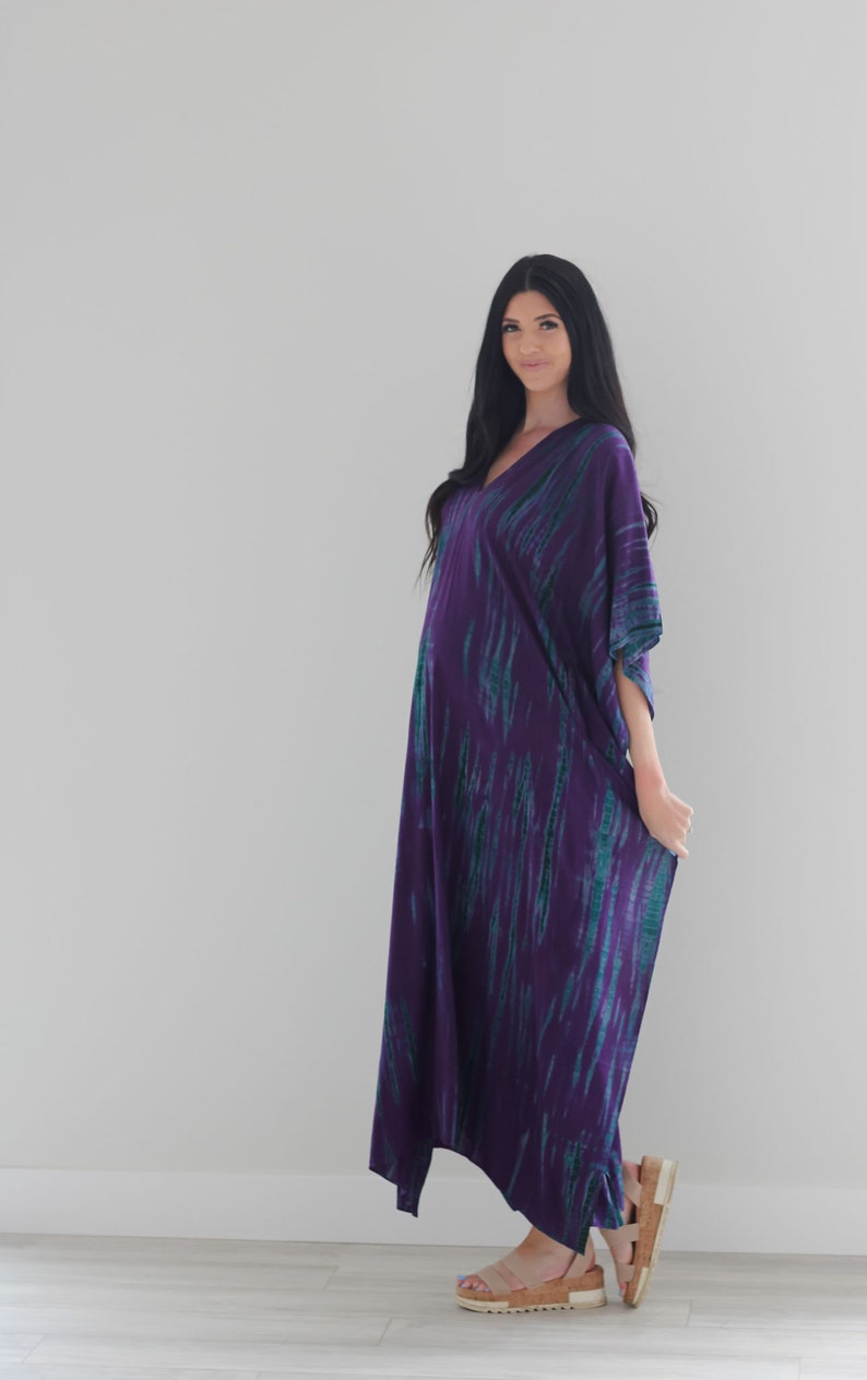 Plus Size Caftan, Purple Tie Dyed Kaftan With Pockets, witch costume, Women Kaftan, hand made boho Maxi Dress, fall style image 2