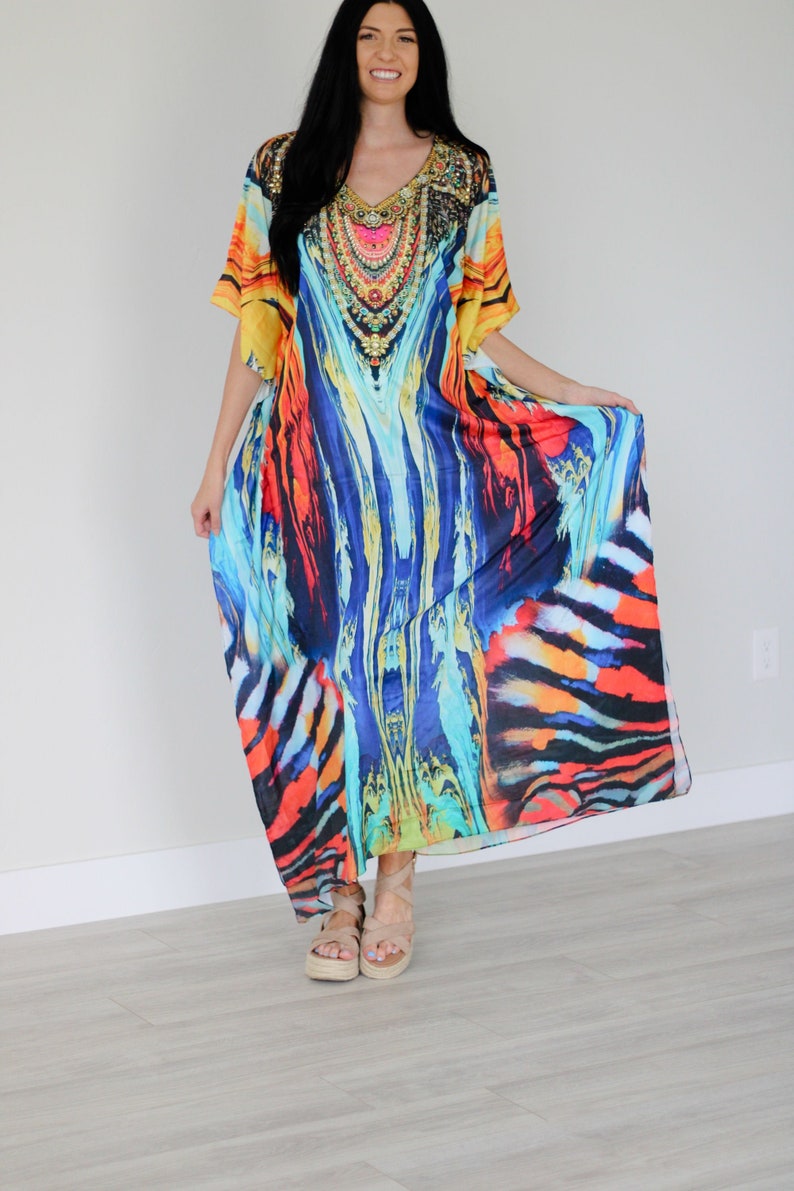 Watercolor Print Caftan Dress, Kaftan, Plus Size Kaftan, Caftan For Women, Abaya Dress, Tribal Maxi Dress, 2024 Loose Dress, Loungewear, Kimono