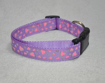 Purple with Pink Hearts 1inch wide Dog Collar