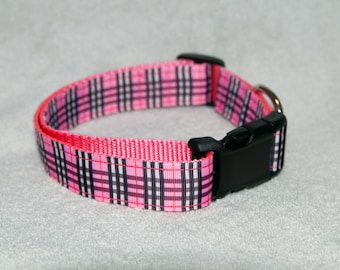 Pink Plaid 1" Dog Collar