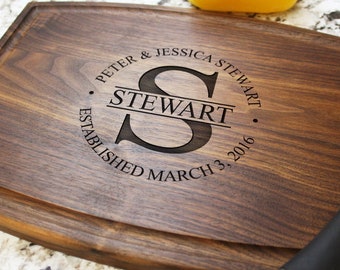 Personalized, Engraved Cutting Board with Classic Round Monogram Design for Housewarming or Wedding Gift #007