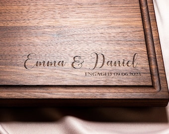 Personalized, Engraved Cutting Board with Minimalist Cursive Design for Housewarming or Wedding Gift #082