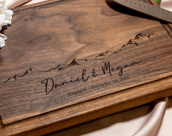 Personalized, Engraved Cutting Board with Minimalist Mountain Design for Housewarming or Wedding #103