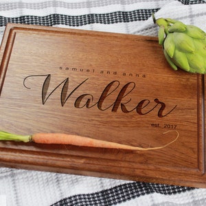 Personalized, Engraved Cutting Board with Minimalist Family Name Design for Housewarming or Wedding Gift 081 image 9