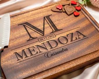 Personalized, Engraved Cutting Board with Classic Monogram Design for Wedding or Anniversary Gift #015