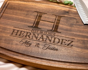 Personalized, Engraved Cutting Board with Classic Monogram Design for Wedding or Anniversary Gift #015