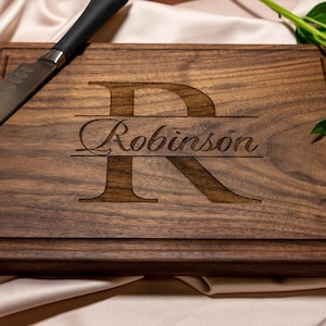 Personalized, Engraved Cutting Board with Minimalist Monogram Design for Wedding or Anniversary Gift 004 image 1