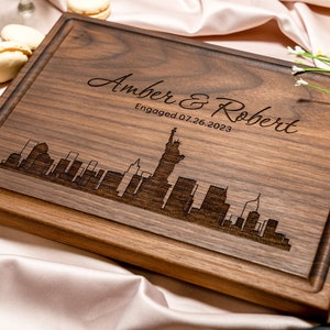 Personalized, Engraved Cutting Board with Modern City Skyline Design for Housewarming or Wedding Gift 050 image 1