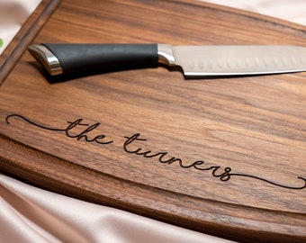 Personalized, Engraved Cutting Board with Minimalist Handwriting Design for Housewarming or Wedding #074