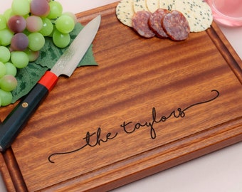 Personalized, Engraved Cutting Board with Minimalist Handwriting Design for Housewarming or Wedding #074