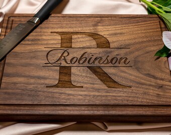 Personalized, Engraved Cutting Board with Minimalist Monogram Design for Wedding or Anniversary Gift #004