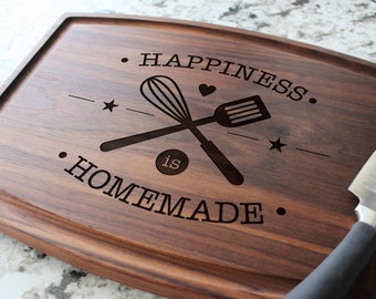 Personalized, Engraved Cutting Board with Happiness is Homemade Design for Housewarming or Birthday Gift #084