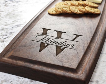 Personalized, Engraved Cheese Board with Minimalist Monogram Design for Wedding or Anniversary Gift #004