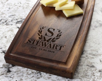 Personalized, Engraved Cheese Board with Monogram Design, and Laurels for Wedding or Anniversary Gift #011